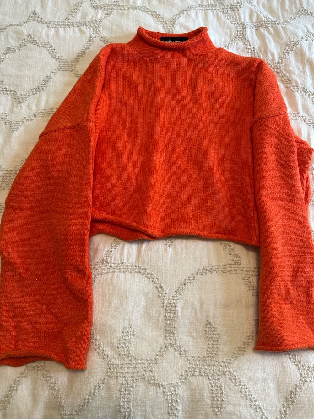 Olivaceous Cropped Cowl/Turtleneck Sweater in Bright Orange